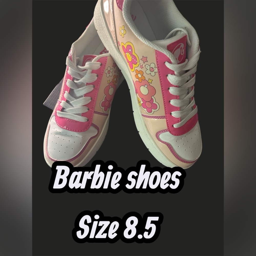 Barbie Pink and White Athletic Shoes with Floral Accents